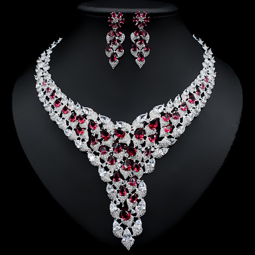 Title 5, Full Diamond Exaggerated Fashion Necklace Earri...