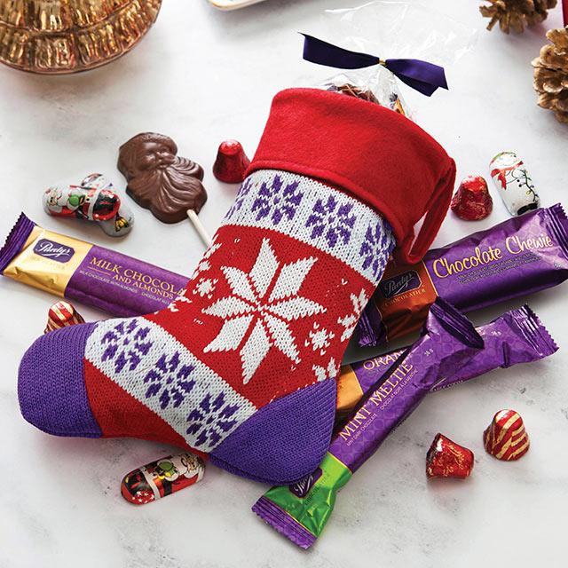 A stocking filled with chocolates