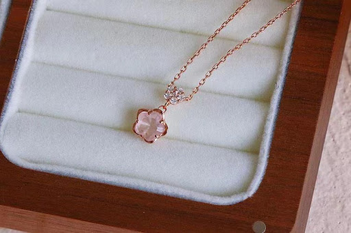 Title 7, Unique Cut Crystal Cherry Blossom Pendant Neckl...