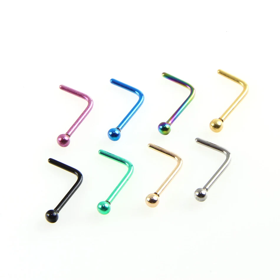 RVS neusknopje, licht gebogen, zevenvormig met ronde bal, perfect voor comfortabel en stijlvol dragen van je piercing.