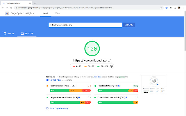 Google PageSpeed Insights API Extension