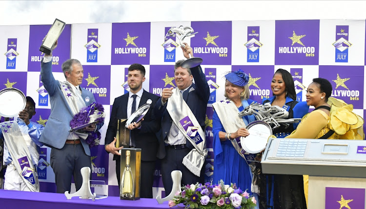 Price presentation done by political dignitaries including Zizi Kodwa, Siboniso Duma, Mxolisi Kaunda and Nomusa Dube Ncube during the Hollywoodbets Durban July 2023 at Hollywoodbets Greyville Racecourse on Saturday. Picture: GALLO IMAGES