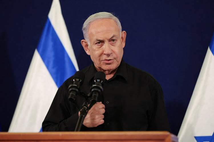 Israeli Prime Minister Benjamin Netanyahu at the Kirya military base in Tel Aviv, Israel, October 28 2023. Picture: ABIR SULTAN/REUTERS