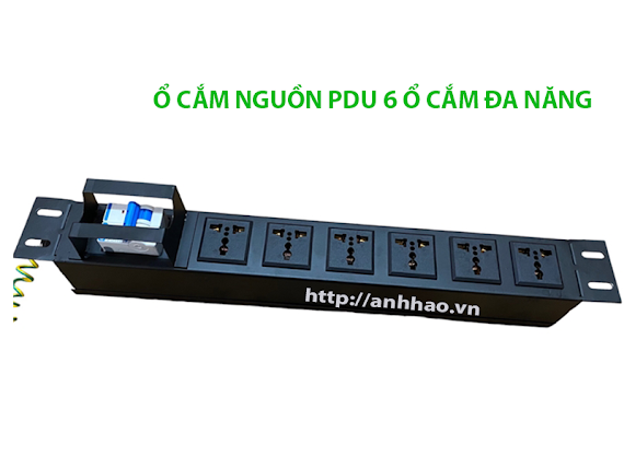 Ổ Cắm Nguồn, Thanh Nguồn Pdu 6 Ổ Cắm 3 Chấu Đa Năng Dùng Lắp Ngang Cho Tủ Rack