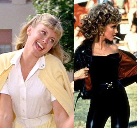 Split photo image from the movie Grease depicting Sandy requiring two characters to be both desired and respected