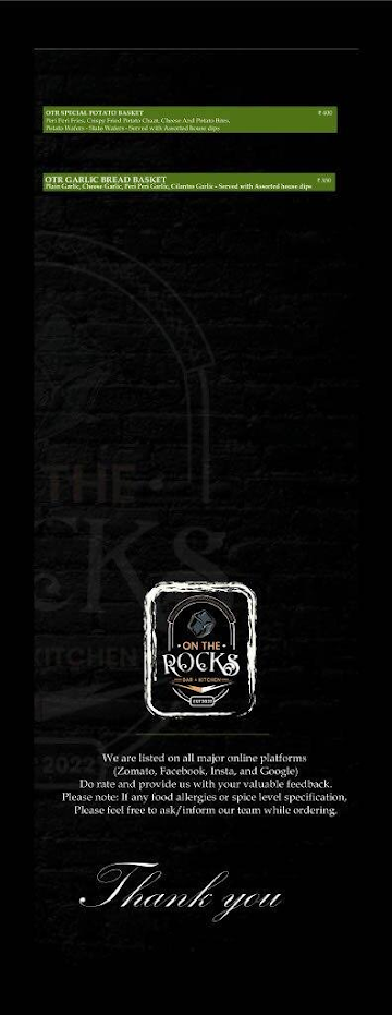 On The Rocks Bar Kitchen menu 