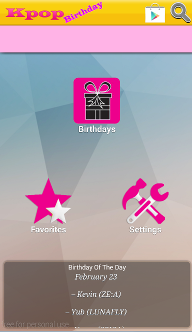 Android application K-pop Star Birthday screenshort