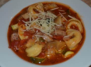 Rustic Eggplant, Sausage and Tortellini Soup