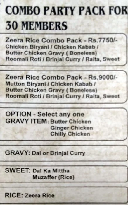 Taj Durbar menu 