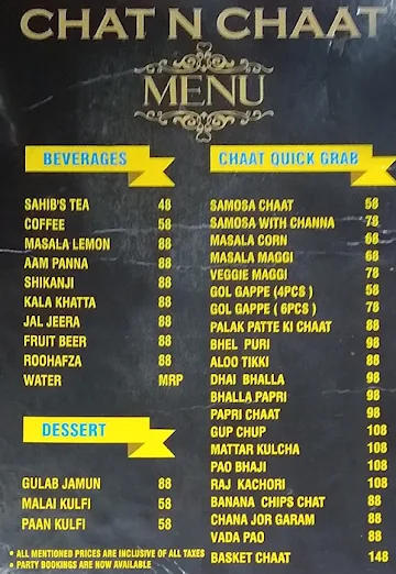 Chat N Chaat menu 