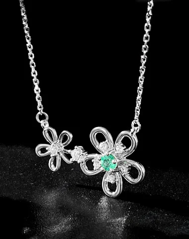 Bloemvormige S925 zilveren ketting - 2