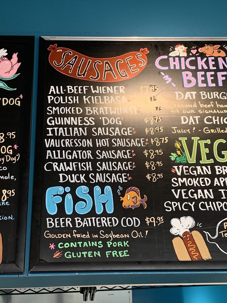 Dat Dog gluten-free menu