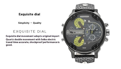 Title 5, Mens Quartz Watch Double Time Zone Large Dial ...