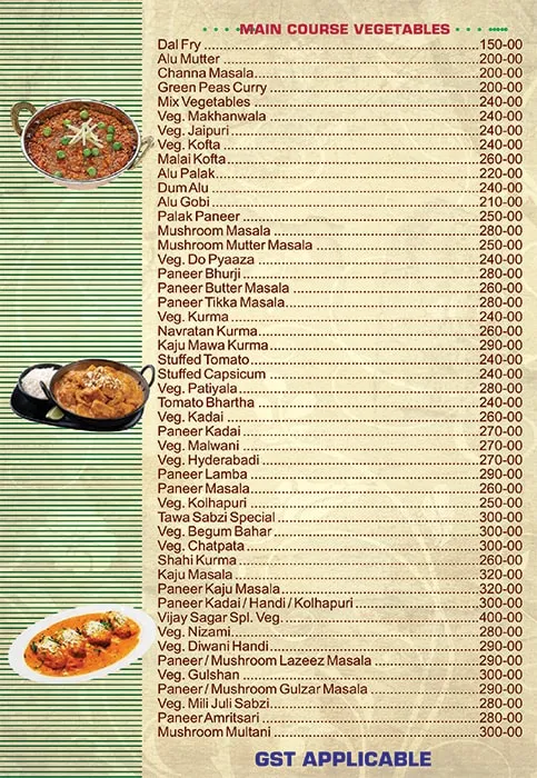 Hotel Vijay Sagar menu 