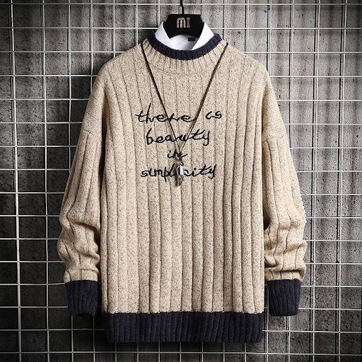 Title 3, Mens Round Neck Sweater Korean Fashion Jacquar...