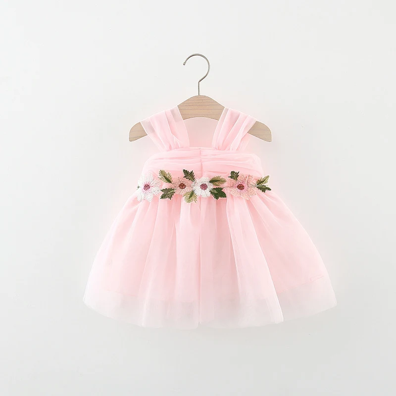 Title 4, Meisjes mesh bandjurk met bloem in de taille, e...