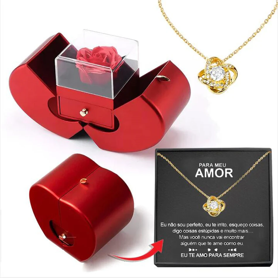 Mode Sieradendoos Rode Appel Kerstcadeau Ketting Eeuwige Roos Voor Meisje Moederdag Valentijnsdag Cadeaus Met Arti