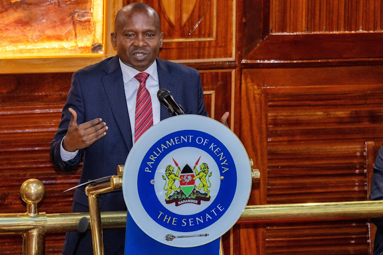 Interior CS Kithure Kindiki answers questions by Senators at the Plenary on May 8, 2024.