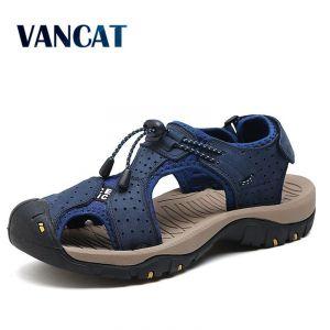 Vancat Big Size Genuine Leather Men Sandals New Summer Men Shoes Beach Sandals for Man Fashion Brand Outdoor Casual Sneakers