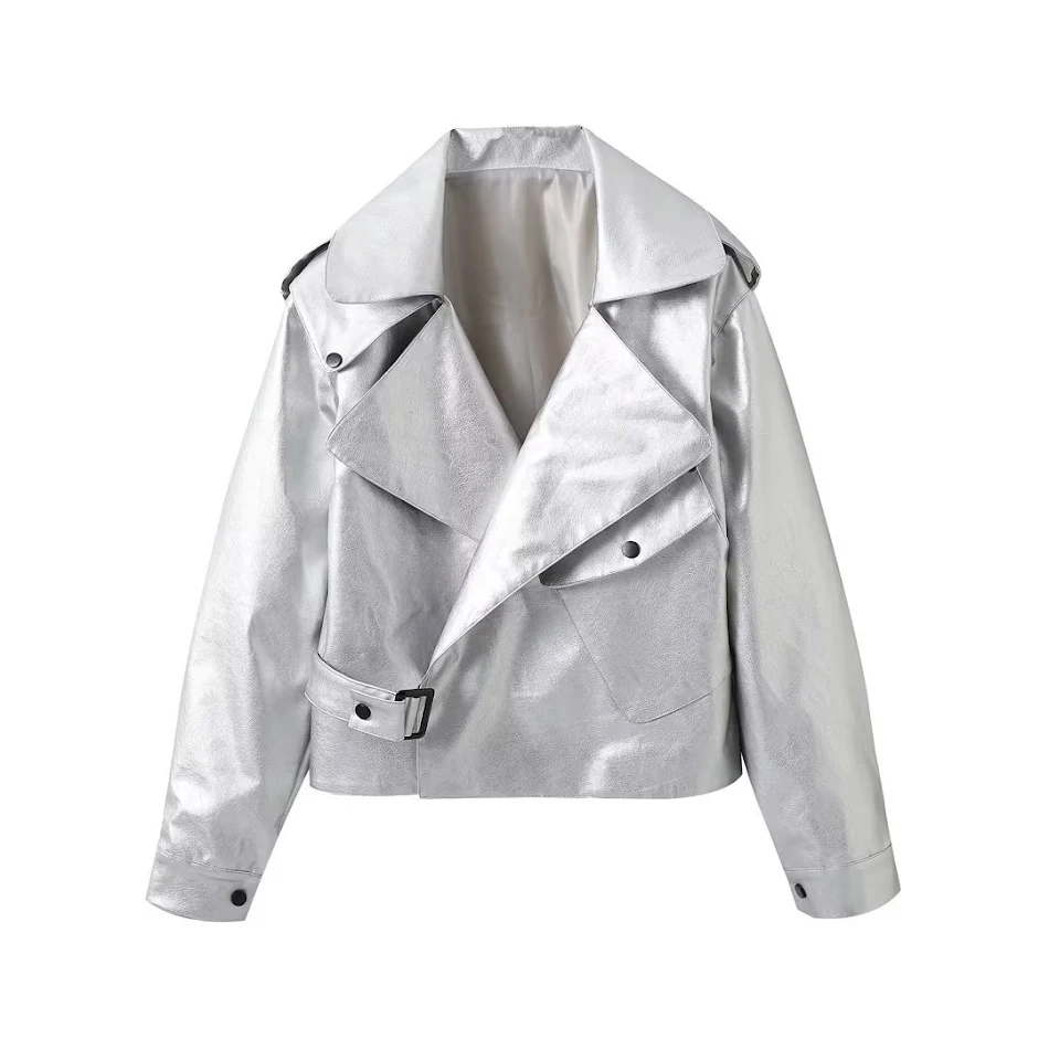 Veste Courte Femme Automne Hiver en Simili Cuir Style Rétro Motard Lâche. Idéale pour un look tendance et confortable. Parfaite pour l'automne.