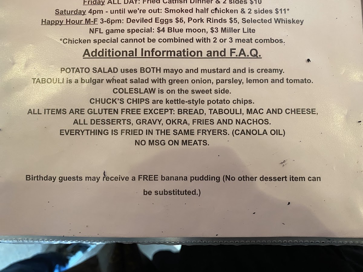 Albert G's Bar-B-Q gluten-free menu