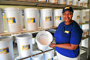 Biochemist and entrepreneur Nokuthula Fihla, who produces Gogo's Washing Powder in her factory in Midway, Soweto./Veli Nhlapo