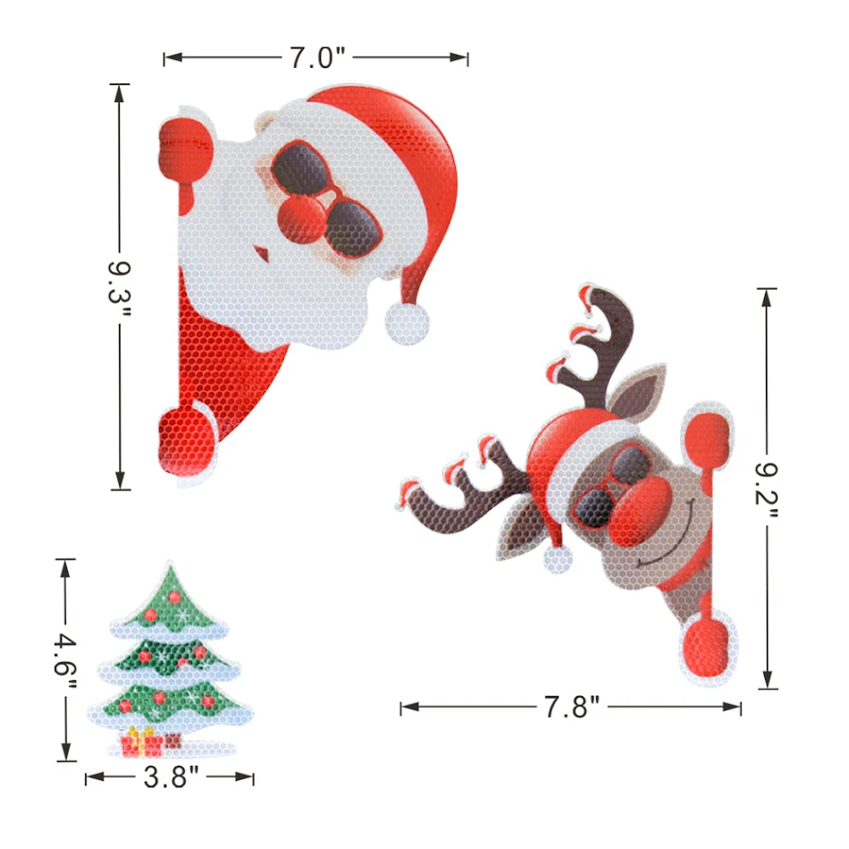 Adesivos Decorativos Magnéticos Refletivos de Natal em Formato de Colmeia, Decore sua Casa com Segurança e Festividade