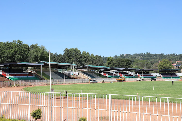 Newly constructed spectator stands at Gusii Stadium