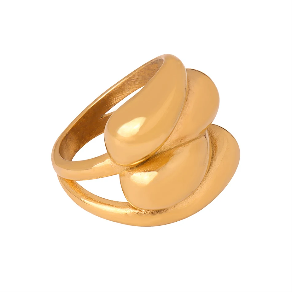 Waterdruppel multi-level splicing design dubbellaagse twin wind titanium stalen ring. Een stijlvol sieraad voor elke gelegenheid.