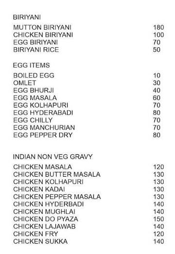 Hotel Samrat menu 