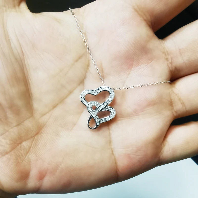 Title 5, S925 Sterling Zilveren Dubbel Hart Ketting, een...