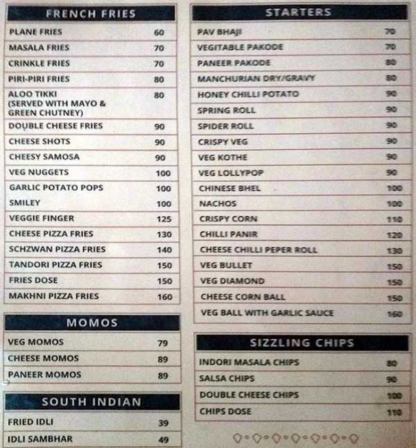 Cafe Unplugged menu 