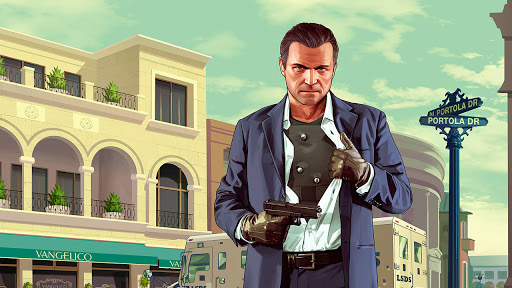 The Michael De Santa character in Grand Theft Auto V.