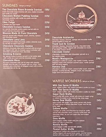 The Chocolate Room menu 