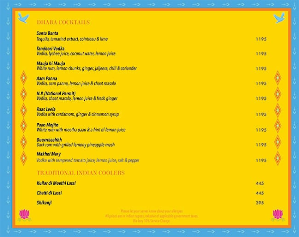 Dhaba - The Claridges menu 