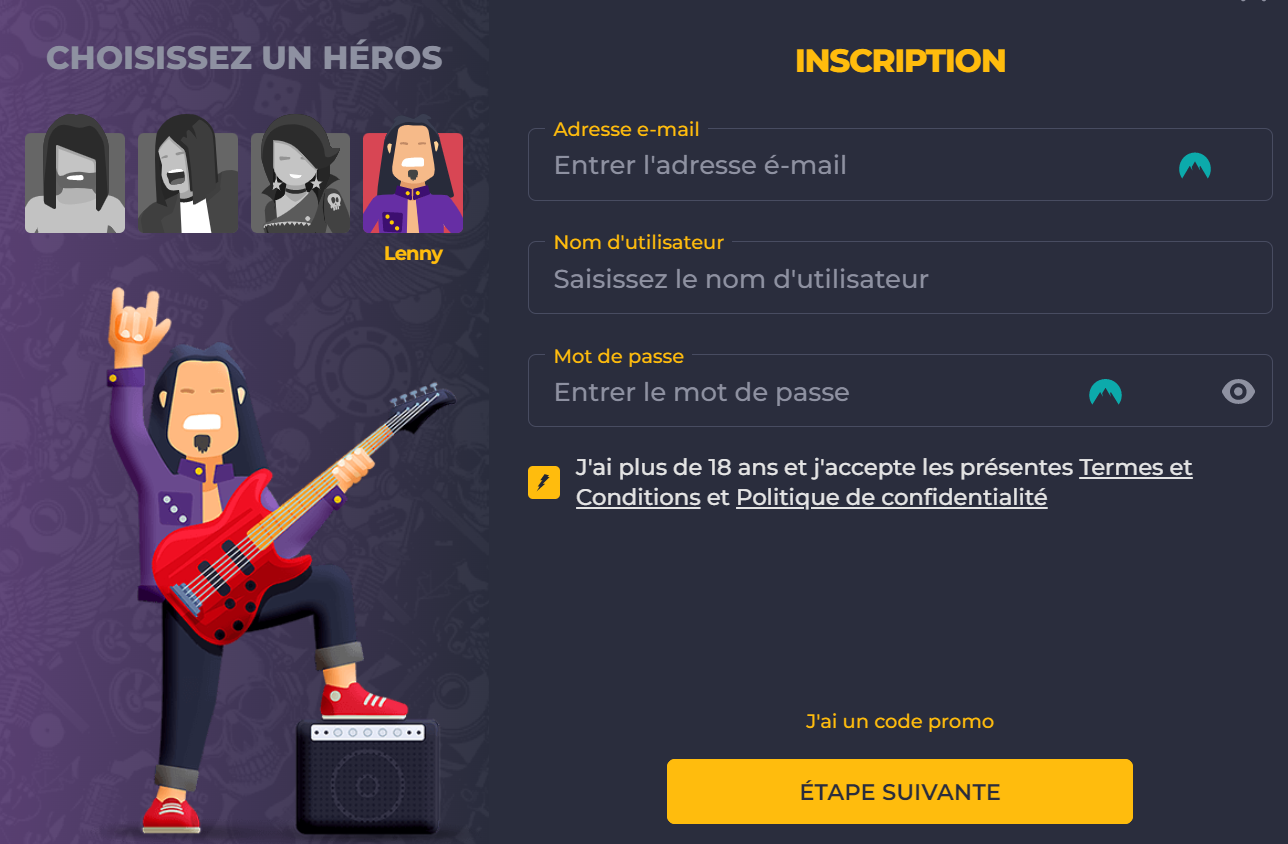 Processus d'inscription Rolling Slots Casino