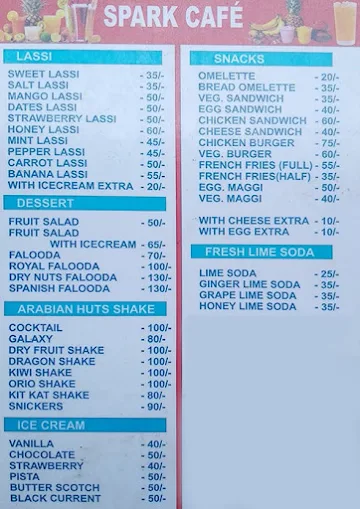 Spark Cafe menu 