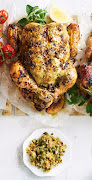 Greek-style roast chicken and stuffing.