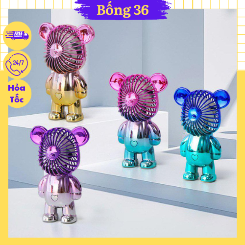 Quạt Mini Cầm Tay Gấu Bearbrick, Quạt Tích Điện Mini Để Bàn Decor Siêu Dễ Thương Có Sạc Usb Bongshop_36