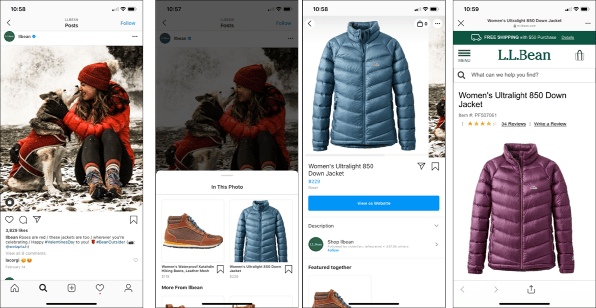 LL Bean Instagram social commerce posts 