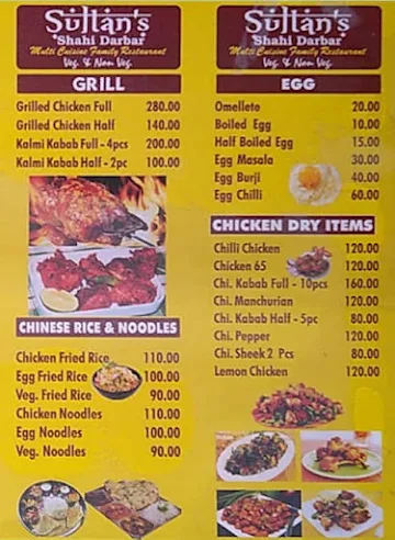 Sultan's Shahi Darbar menu 