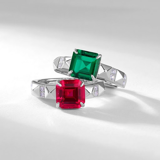 Title 1, Retro Silver Inlay Cultivated Emerald Ring. Ele...