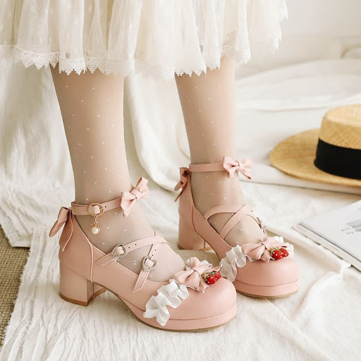 Title 6, Bowknot High Heels Fairy Style Thick Heel Round...