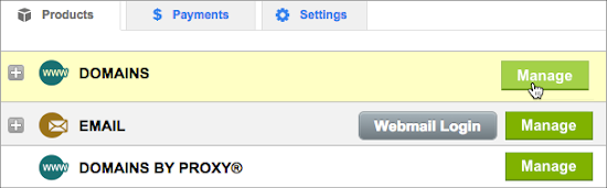 Domains Manage button