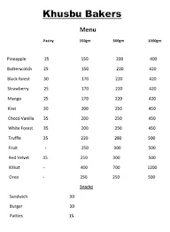 Khushbu Bakers menu 1