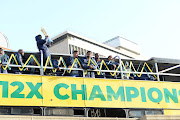 Mamelodi Sundowns players and Fans during the Mamelodi Sundowns victory parade on June 1 in Pretoria.