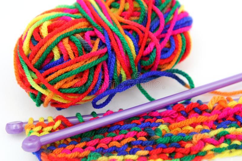 Bright Multi-coloured Colorful Knitting Wool or Yarn with Knitting Needles  on White Background Stock Photo - Image of knitting, pattern: 108575140