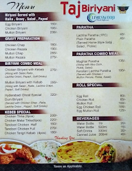 Taj Biryani menu 1