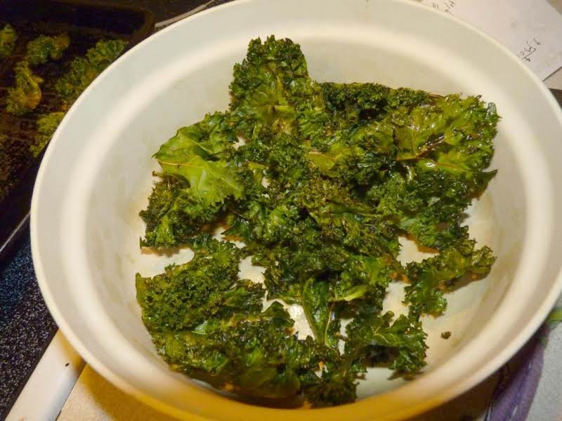 This Is My Bowl With The First Cookie Sheet Added. This Is About 1/3 Of The Total I Get From One Kale Bunch.