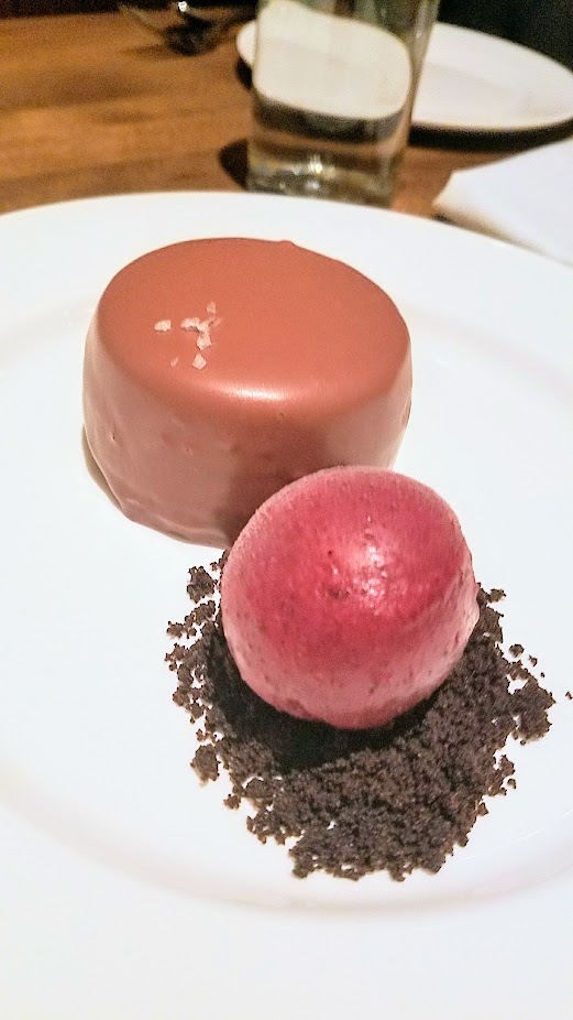 Tanner Creek Tavern Chocolate Peanut Butter Mousse Cake with Blackberry Sorbet